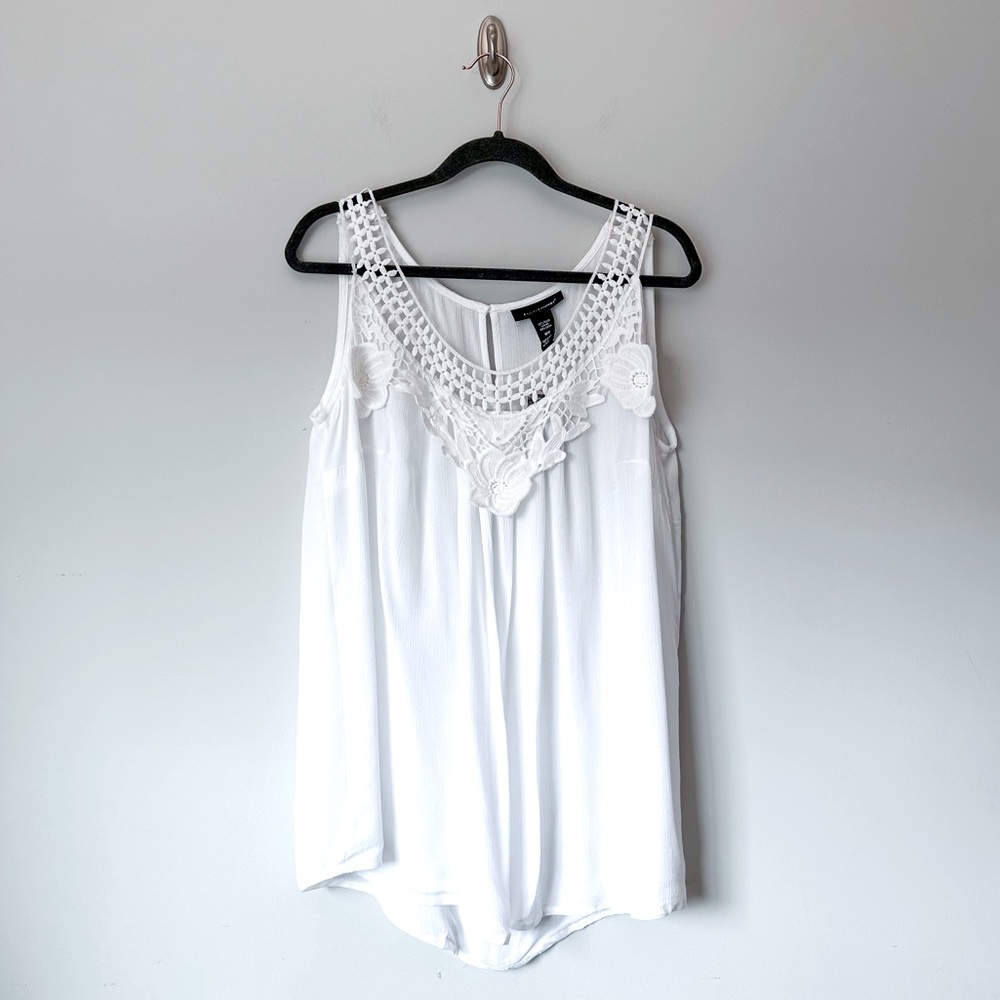Ashley Stewart White Crotchet Neck Sleeveless Blouse